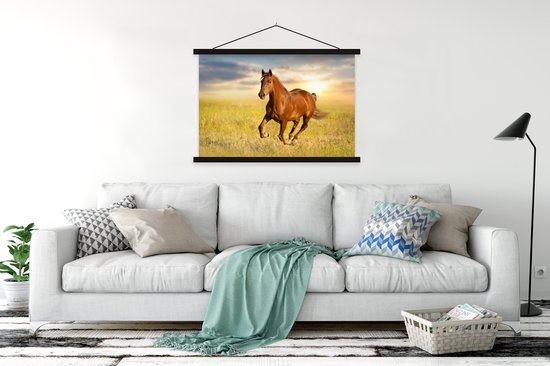 Support pour affiche avec affiche 150 x 100 cm - Affiche scolaire - Cheval - Soleil - Herbe - Animal - Affiche textile - Lattes noires