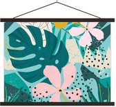 Support pour affiches avec affiche 120 x 90 cm - Affiche scolaire - Plantes - Illustration - Pastel - Kids - Filles - Affiche textile - Lattes noires