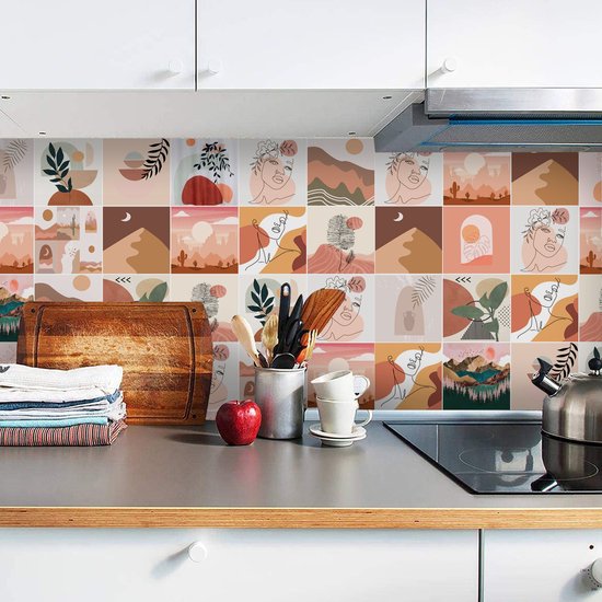 Ulticool Décoration carrelages Autocollant - Esthétique Rétro - 15x15 cm - 15 pièces Autocollants Film Adhésif Carrelage - Dos pour le Mur Salle de Bain - Cuisine Mur Cuisine - Carrelage Adhésif Auto Adhésif - Sticktiles