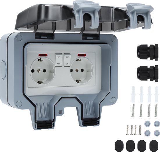Tuinstopcontact - Zwart Dubbel - 2 stopcontacten - IP44 - RVS - 26,5cm