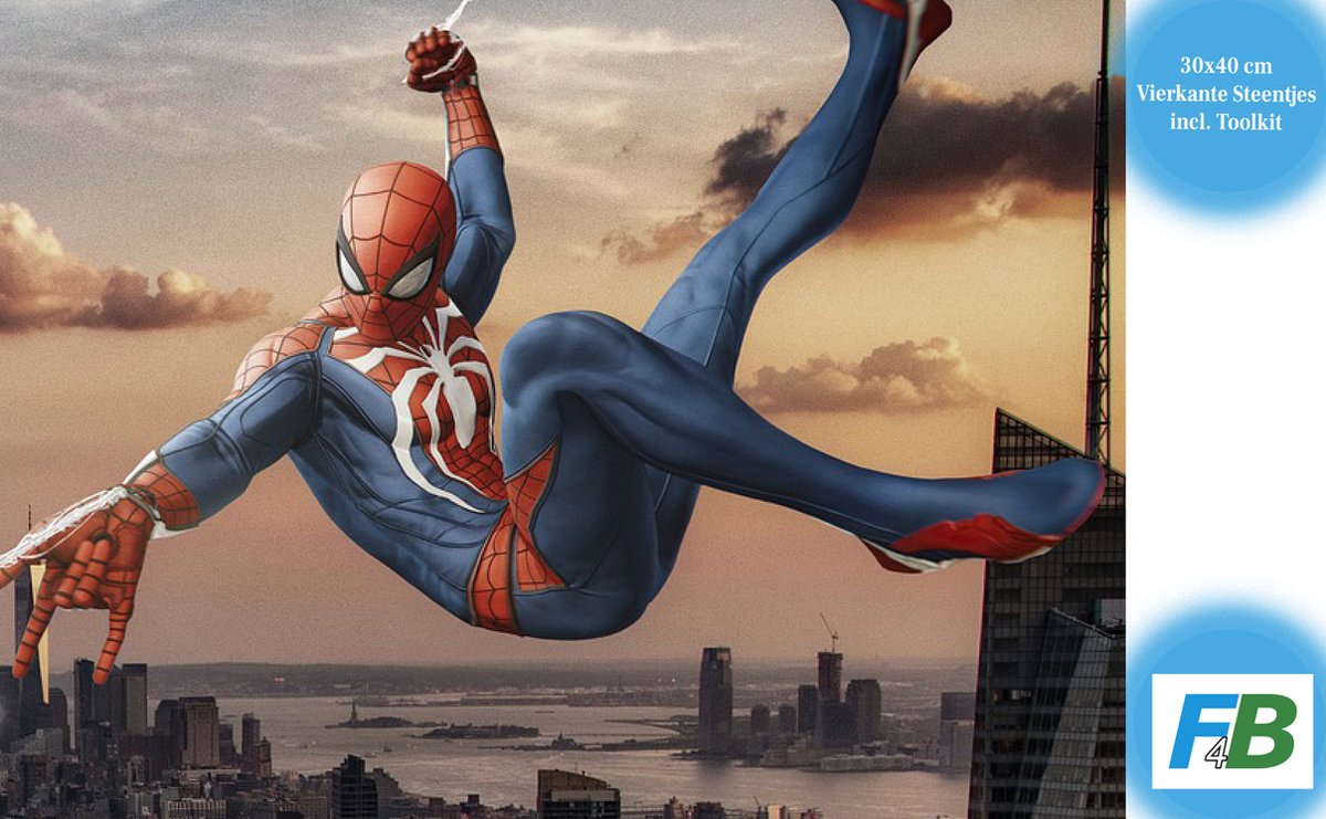 F4B Spiderman Diamond Painting 30x40cm | Vierkante Steentjes | Marvel | Superhelden | Avengers | Disney | Kinderen | Pakket Volwassenen en Kinderen