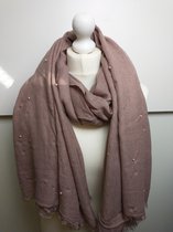 Lange dames sjaal Inge effen taupe met parels