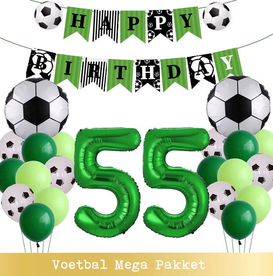 Voetbal Ballonnen - Cijfer Ballon 55 Jaar - Snoes - Megapakket - set van 24 Sport Voetbalfan Voetbal Jongen/Meisje - Sportieve - Voetbal Vrouwen Mannen - Kinderfeestje - Verjaardag - Helium Ballon nummer 55