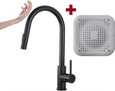 360º Draaibare Smart touch bediening keukenkraan - Inductiekraan - Industrieel - Touch - Gootsteenkraan - Uitrekbare uitloop - Met handdouche - Met sproeikop - Mat Zwart
