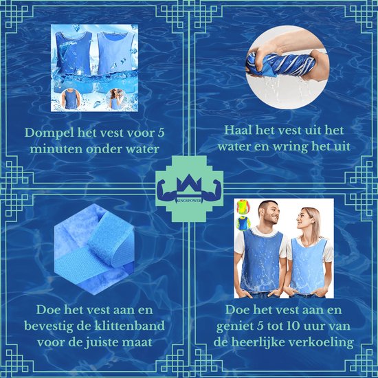 KingsPower Koelvest - Unisex - Blauw - One Size - Water Verkoelingssysteem - Verkoelende Kleding voor Werk