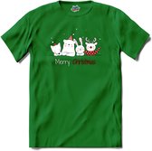 Merry christmas kerst buddy's - T-Shirt - Meisjes - Kelly Groen - Maat 12 jaar