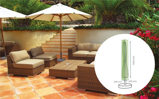 Waterdichte parasolhoes van St. Helens Home & Garden, groen, met maataanduiding 1600 mm hoog en 240x240 mm breed.