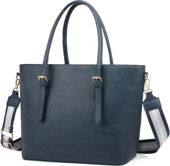 DAVINCI Cosenza Tote Bag | Navy Blue | Marine Blauw. Draagtas - schoudertas - handtas - geschikt voor 15