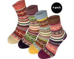 WeirdoSox dames sokken gemaakt met wol - Scandinavische print - 4 paar - Maat 36-41 - Beige - Geel - Donker Paars - Licht Paars
