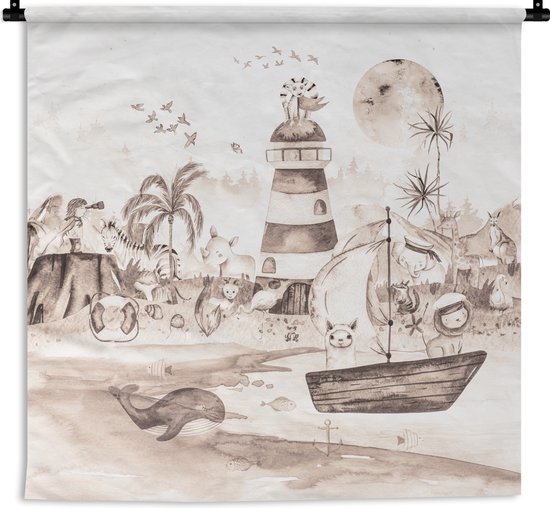 Tenture murale - Tissu mural - Plage - Enfants - Éléphant - 90x90 cm - Tapisserie