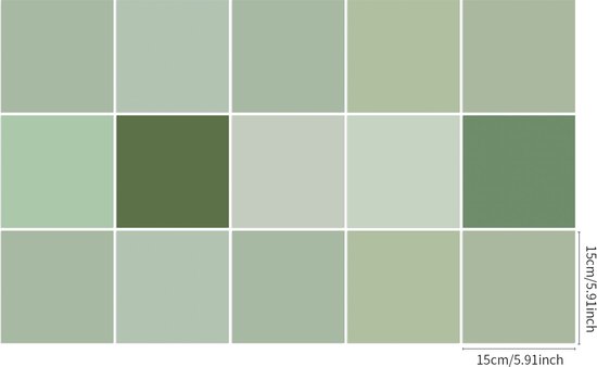 Ulticool Décoration Stickers carrelages - Carré Soft Shades of Green - Cuisine cm - 15 pièces