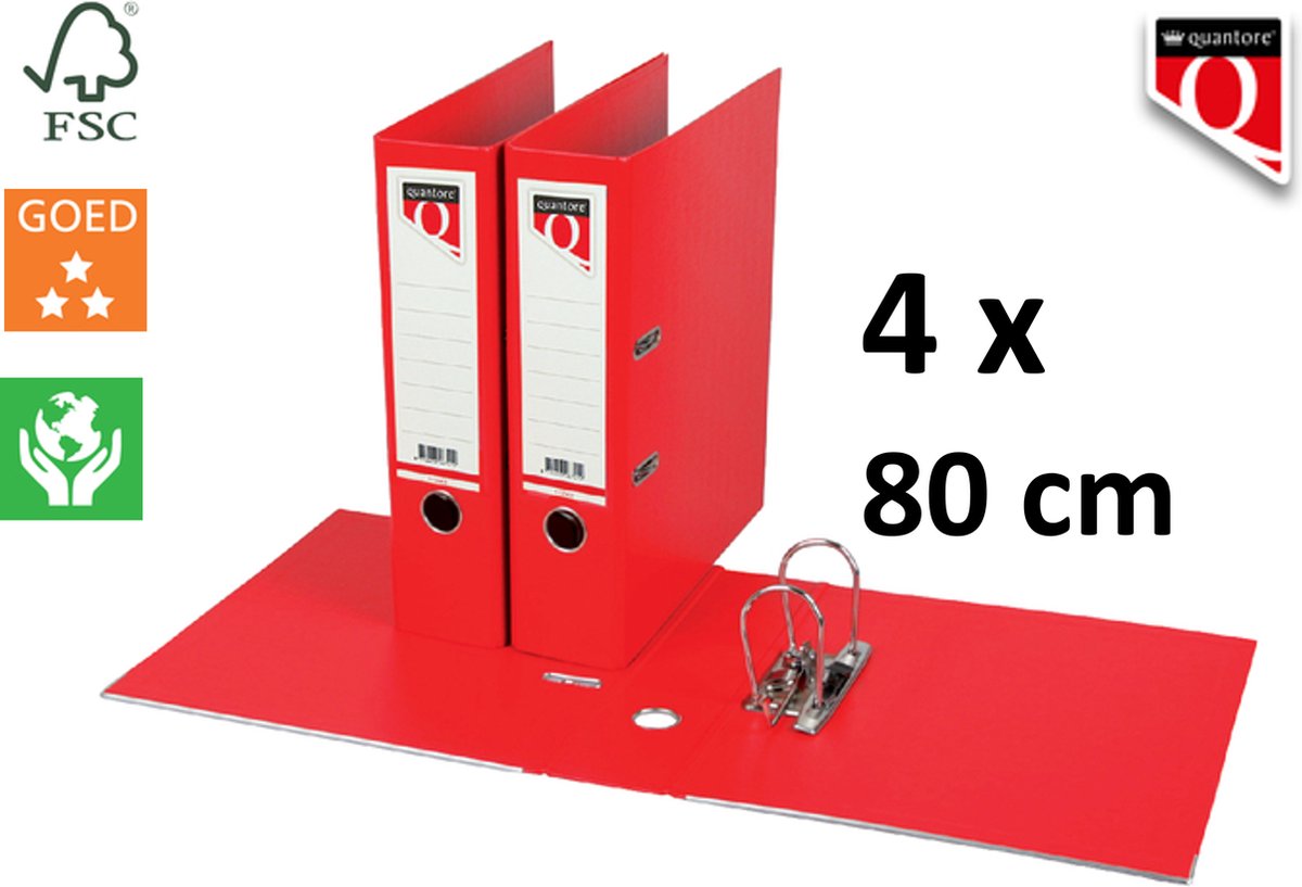 4 x Ordner Quantore - A4 - 80mm breed - PP kunststof - rood