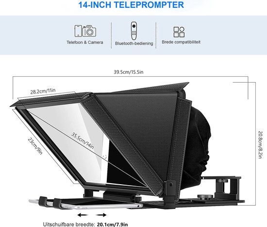 NEEWER X12 Aluminium Teleprompter – Met RT-110 Bluetooth-afstandsbediening, Draagtas, Compatibel Met IPad, Tablets En DSLR's