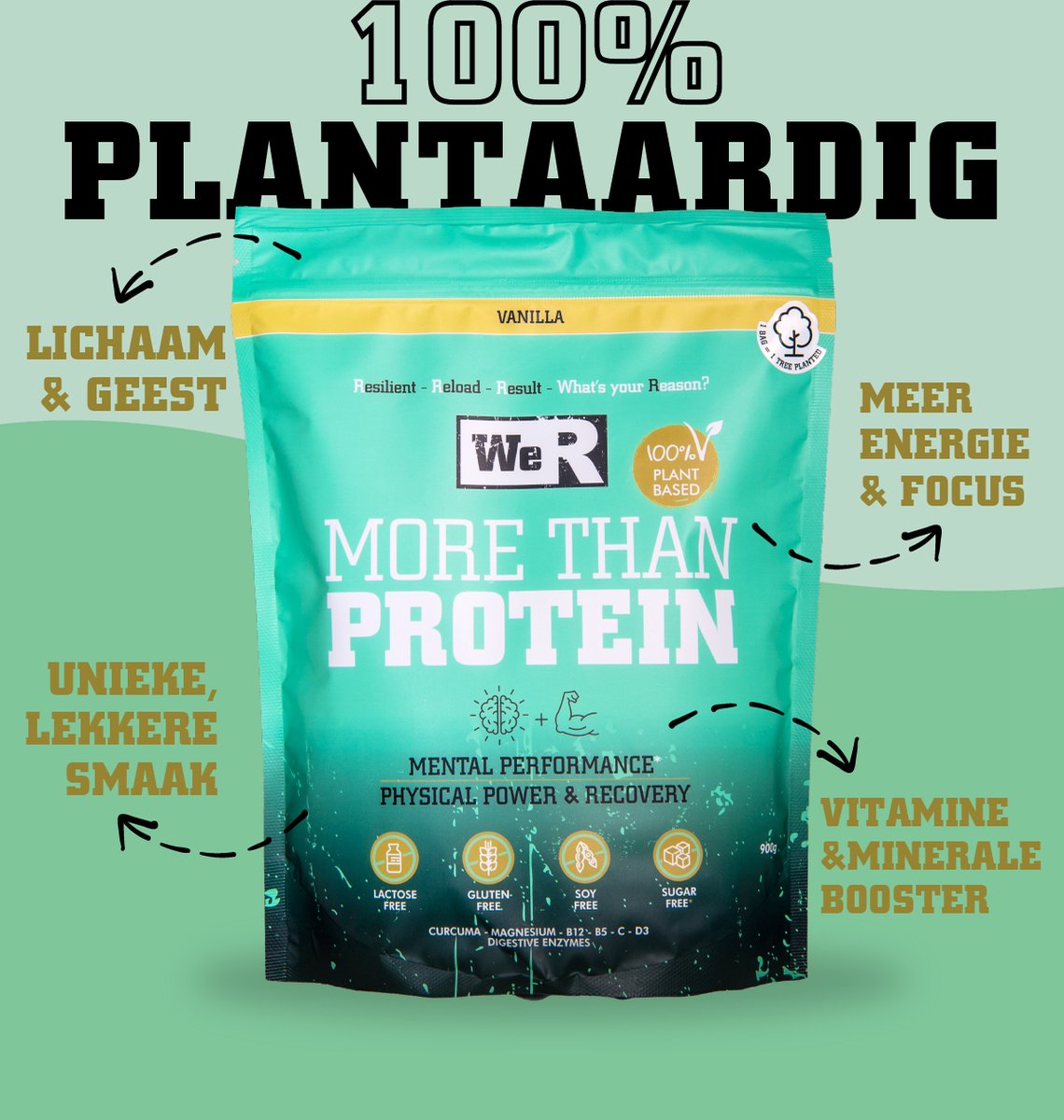 We'R Proteine Poeder / Vegan Proteine Shake – Vanille – 900g – Bio & Vegan - Body & mind