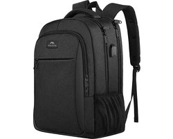 PS rugzak 36 liter met USB oplaadpoort, veel vakken, geschikt voor laptop, als schooltas, waterbestendig, voor dames en heren,handig en mooi in de kleur zwart