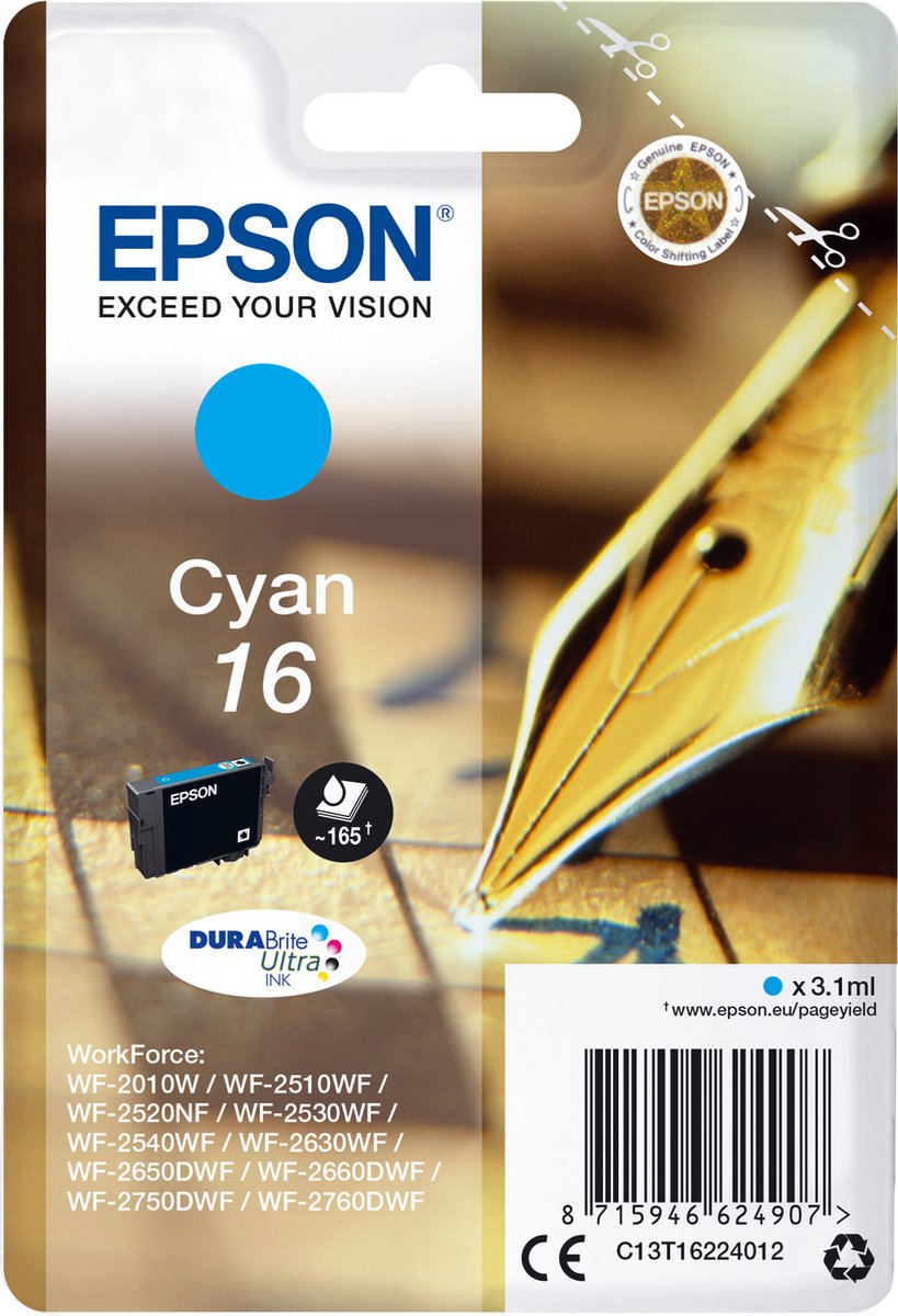 Epson pen en kruiswoord enkelverpakking cyaan16 DURABrite Ultra inkt