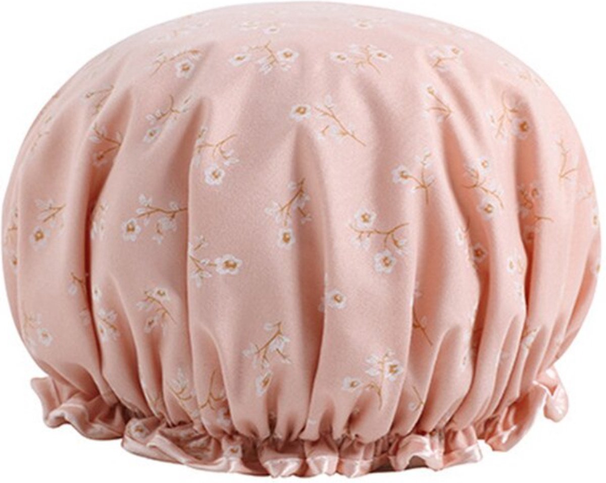 Goedkoopste 2 x Dikke Douche muts - Shower Cap - Pink Flower - Waterdicht - BadMuts - Dubbele Laag - Douchemuts Haar Cover Bedekking - Vrouwen Benodigdheden DoucheCap Badkamer Accessoires
