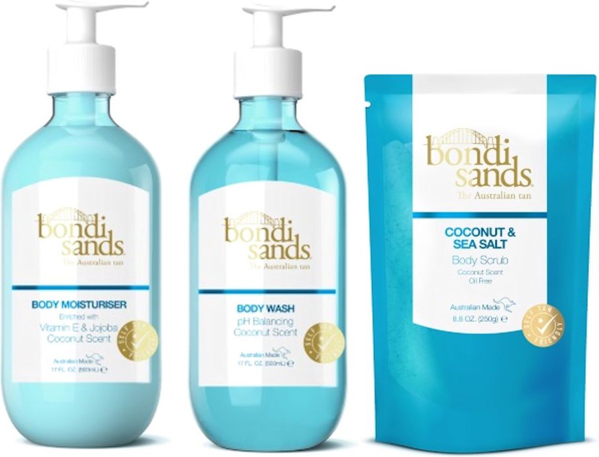 BONDI SANDS - Body Moisturiser Coconut 500 ml + Body Wash Coconut 500 ml + Body Scrub Coconut & Sea Salt Coconut - Set