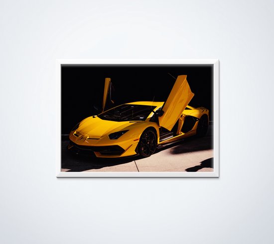 Lamborghini Aventador SVJ Yellow Wingdoors - Affiche de voiture | Chambre des enfants | Chambre à coucher | Bureau
