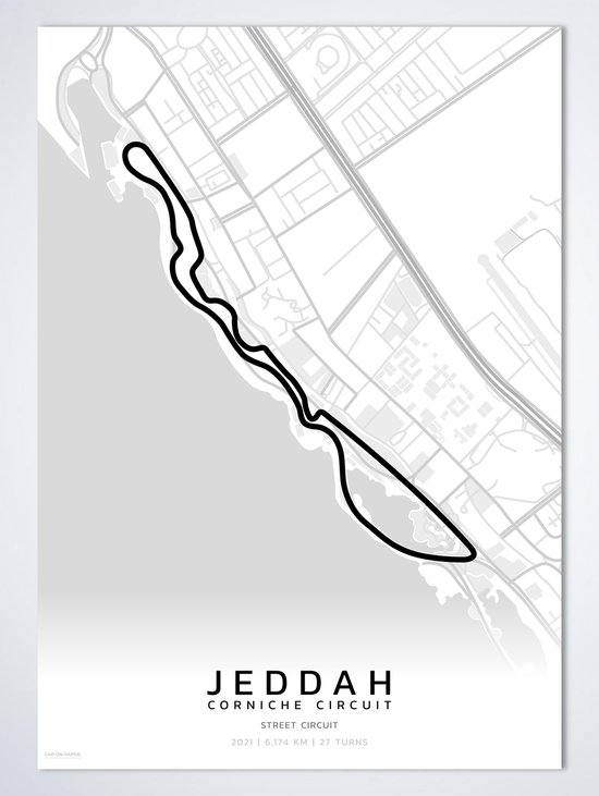 F1 Jeddah Circuit Wit - Autoposter | Kinderkamer | Slaapkamer | Kantoor