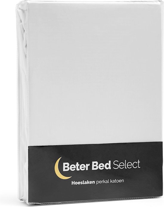 BeterBed Select Perkal Hoeslaken - 160 x 210/220 cm - 100% Katoen Percale - Matrasbeschermer - Matrashoes - Wit