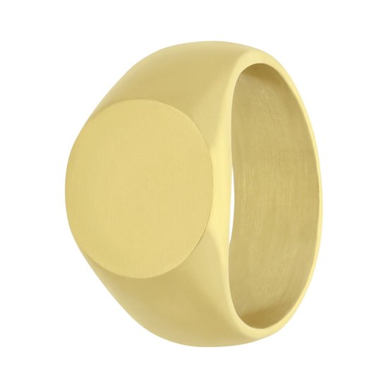 Lucardi - Gerecycled stalen goldplated zegelring rond