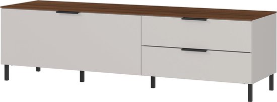 TV-meubel Amalfi Walnoot Zand - Breedte 164 cm - Hoogte 47 cm - Diepte 47 cm - Met lades - Met kleppen