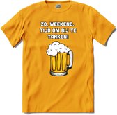 Zo weekend, bijtanken! - Bier kleding cadeau - bierpakket kado idee - grappige bierglazen drank feest teksten en zinnen - T-Shirt - Heren - Geel - Maat 3XL