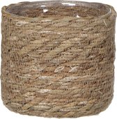 Mica Decorations Plantenmand - rotan - naturel met bruin - 14 x14 cm - Met plastic binnenkant