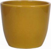 Pot de fleur en céramique jaune ocre brillant pour plante d'intérieur H12,5 x P13,5 cm - Cache-pots d'intérieur