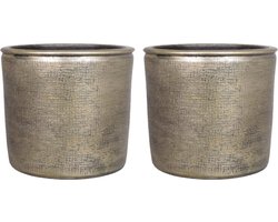 Floran Bloempot - 2x stuks - industrieel - goud - keramiek met coating - 12 cm - plantenpotten