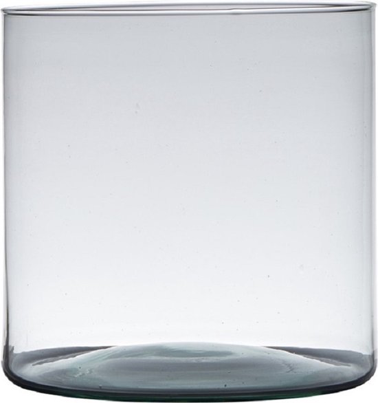 Transparante home-basics cilinder vorm vaas/vazen van gerecycled glas 30 x 19 cm - Bloemen/takken/boeketten vaas voor binnen gebruik