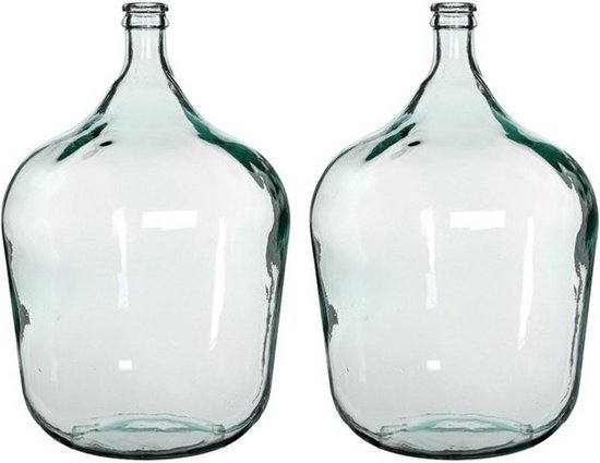 2x stuks Vazen Diego - fles vaas - 40 x 56 cm - transparant gerecycled glas