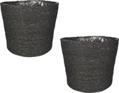 Set van 3x stuks plantenpot/bloempot van jute/zeegras diameter 30 cm en hoogte 26 cm grijs- Met binnenkant van plastic