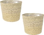 Set de 3x pot de fleurs/pot de fleurs en jute/jonc de mer diamètre 30 cm et hauteur 26 cm beige crème - Avec intérieur en plastique