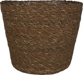 Plantenpot/bloempot van jute/zeegras diameter 18 cm en hoogte 16 cm camel bruin - Met binnenkant van plastic