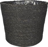 Plantenpot/bloempot van jute/zeegras diameter 26 cm en hoogte 23 cm grijs - Met binnenkant van plastic