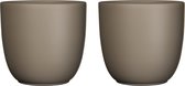Mica Decorations Bloempot - 2x stuks - taupe bruin mat - H28,5 x D31 cm - keramiek - voor kamerplant - plantenpot