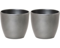 3x bloempot in kleur glanzend zilver metallic keramiek voor kamerplant h17 x d19.5 cm- plantenpotten binnen
