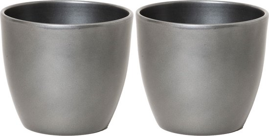 2x pot de fleurs en céramique métallisée argent brillant pour plante d'intérieur H13,5 x P15,5 cm- pots de plantes d'intérieur