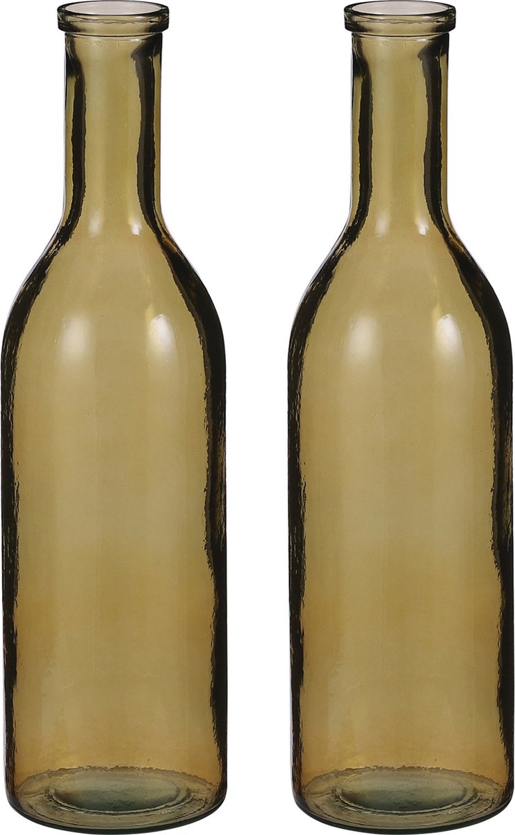 Mica Decorations Rioja Fles Vaas - 2x stuks - H50 x D15 cm - Gerecycled Glas - Oker - bloemenvaas Geel