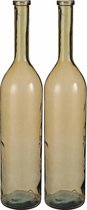 2x Transparante/okergele grote fles vaas/vazen van eco glas 21 x 100 cm - Rioja - Woonaccessoires/woondecoraties - Glazen flesvaas