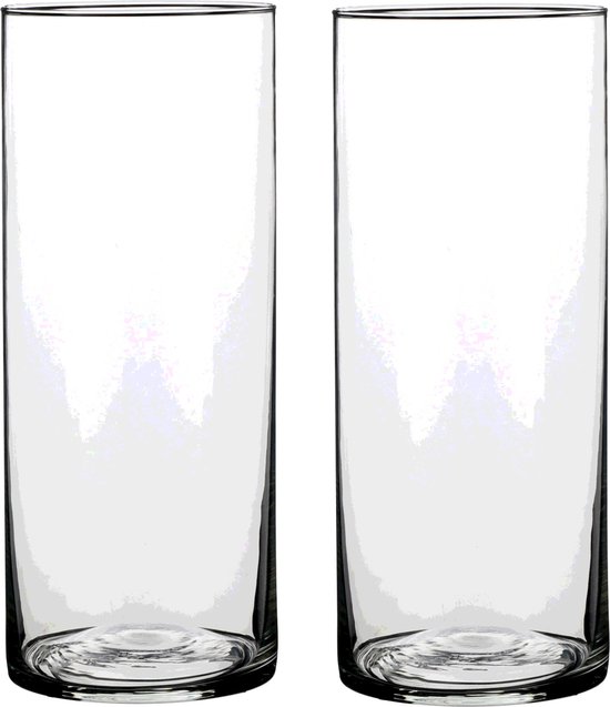 2x Ronde bloemen vaas/vazen van helder glas 25 cm - Voor verse of kunst bloemen en boeketten - Glazen vazen transparant 2 stuks