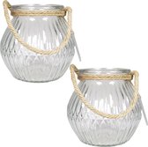 Set van 3x stuks glazen ronde windlichten Crystal 2,5 liter met touw hengsel/handvat 16 x 14,5 cm - 2500 ml -Kaarsen/Waxinelicht