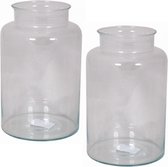 Set van 2x stuks glazen melkbus vaas/vazen 9 liter met smalle hals 19 x 30 cm - Bloemenvazen van glas