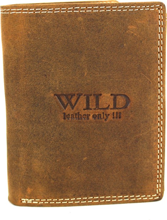 Wild Leather Only !!! Portemonnee Heren Buffelleer Bruin - Billfold - Staand Model - ( AD-205-14) -12x2x9,5cm