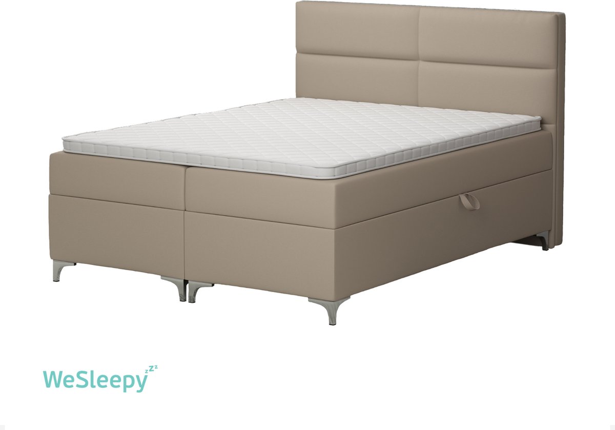WeSleepy® Prime Boxspring Bed met Opbergruimte 140x200 - Inclusief Topmatras - Beige