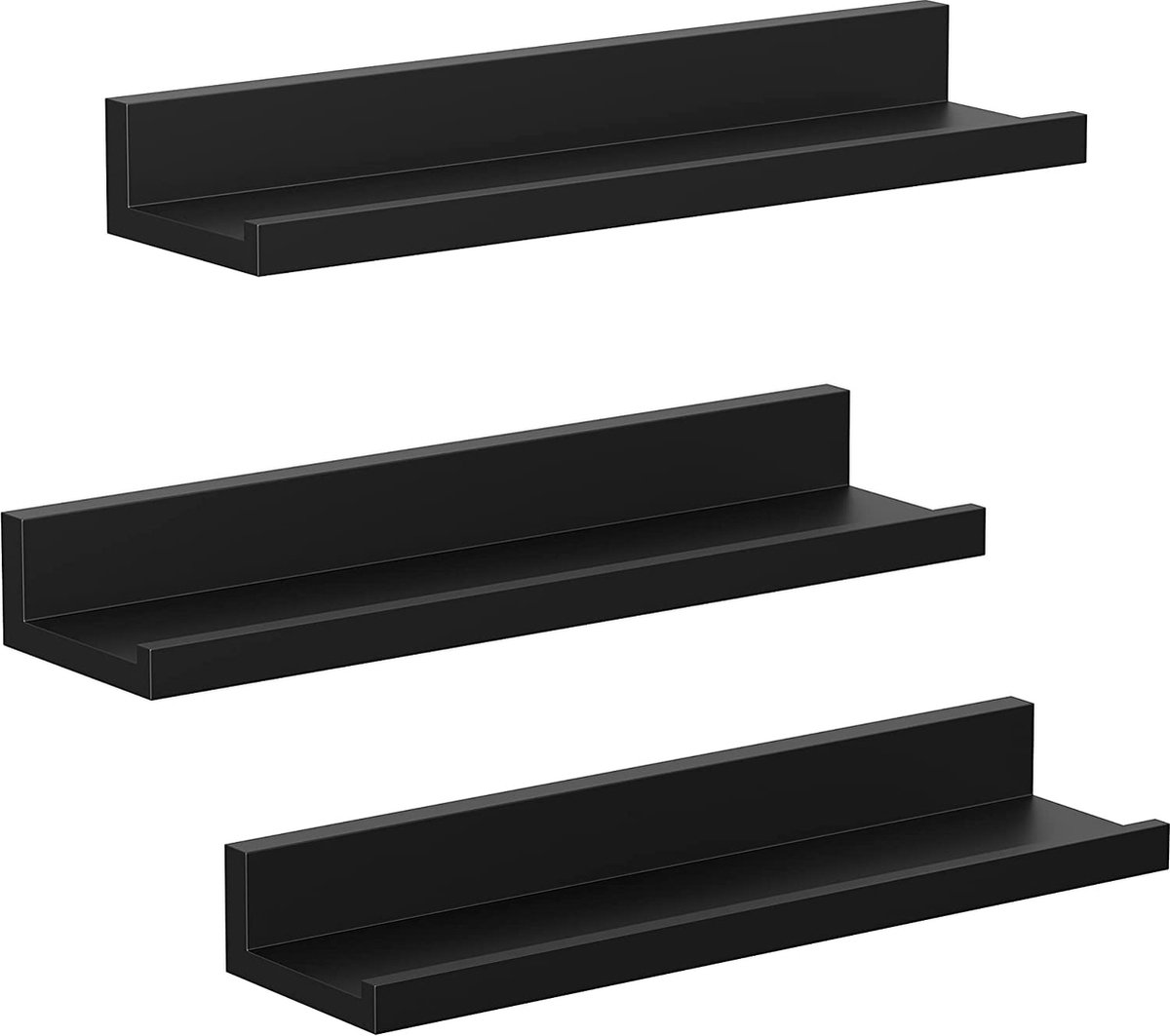 Vrijhangende boekenplanken - Set van 3 - Zwevende planken - hoogglans Oppervlak - voor Fotolijstjes en Boeken - 38 x 10 cm - moderne Planken - Zwart