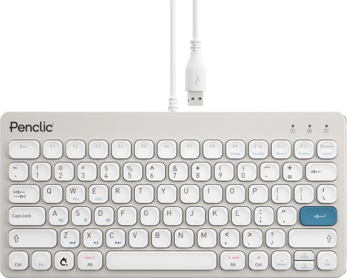 Penclic C3 office compact keyboard wired - compact toetsenbord - draad - mini - QWERTY - grijs