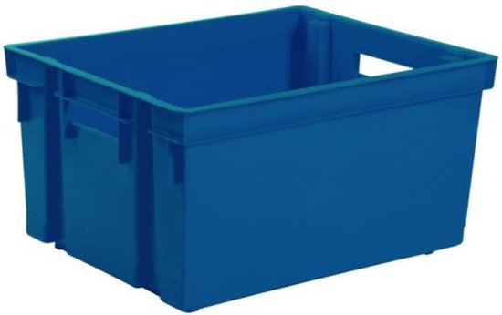 4x caisses de rangement en plastique empilables bleu foncé 44 x 35 x 24 cm - Caisses empilables
